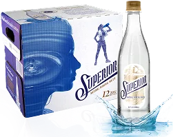 a bottle of water next to a box